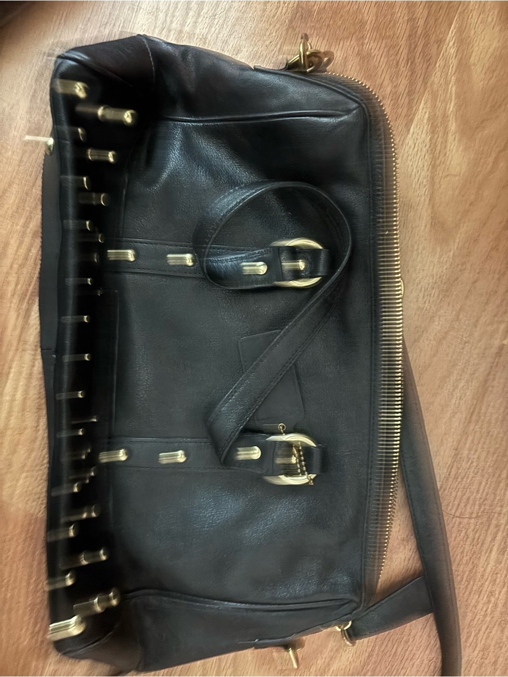Coach Black Leather Shoulder Bag with Gold-Tone Hardware